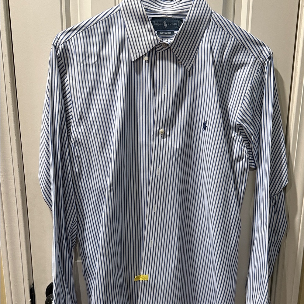 Ralph Lauren Men's White and Blue Striped Dress Shirt